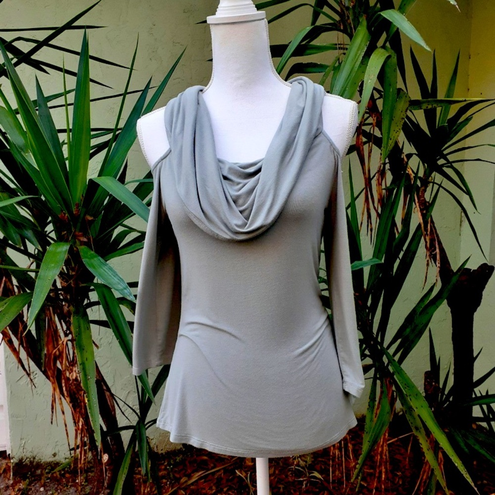 Cowl Neck Cold Shoulder Light Olive Green Top
